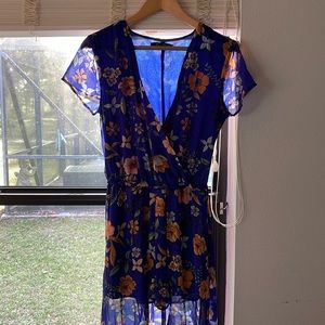 Blue Floral Resort Wear, Bodysuit / Dress with Shorts Medium